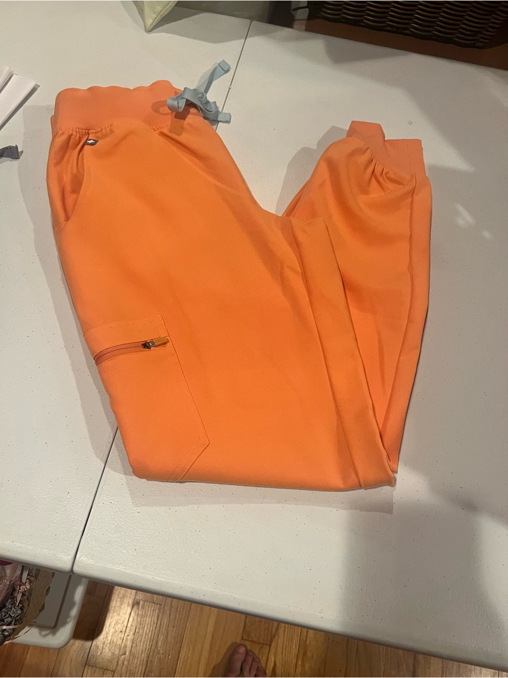 Figs Zamora Jogger Scrub Pants  Orange PO5754 with baby blue Drawstring